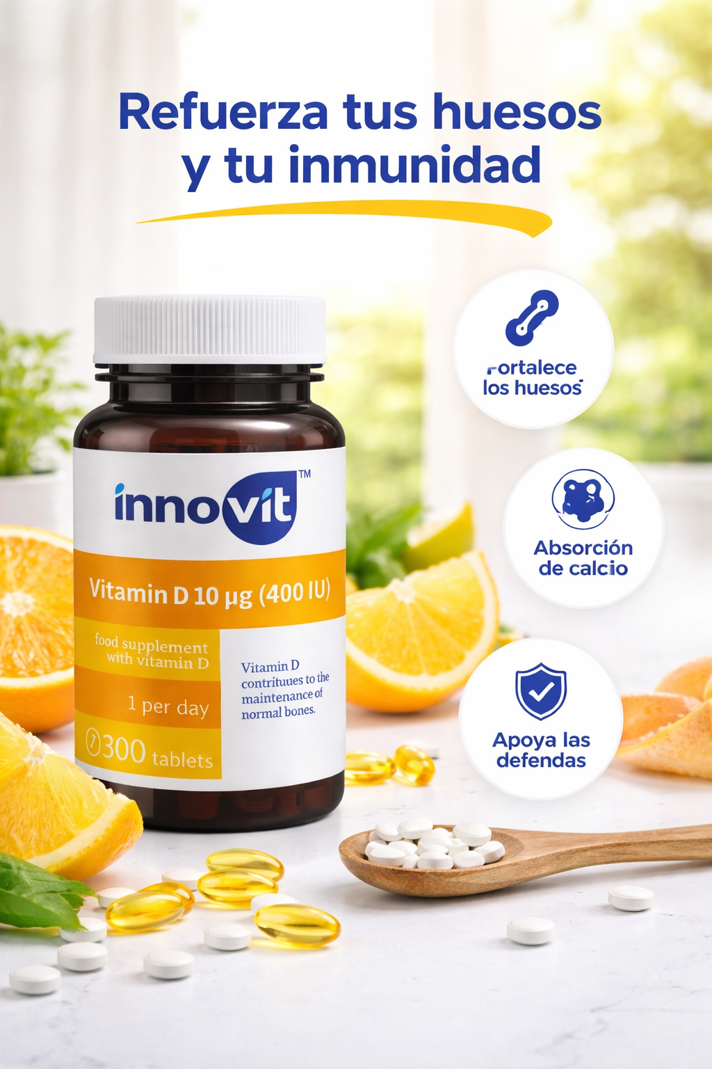 Innovit™ Vitamina D 10 µg (400 UI) – 300 comprimidos